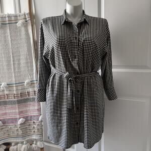 Esmara Black White Plaid Flannel Button Down Long Tunic Shirt Women’s Size 14